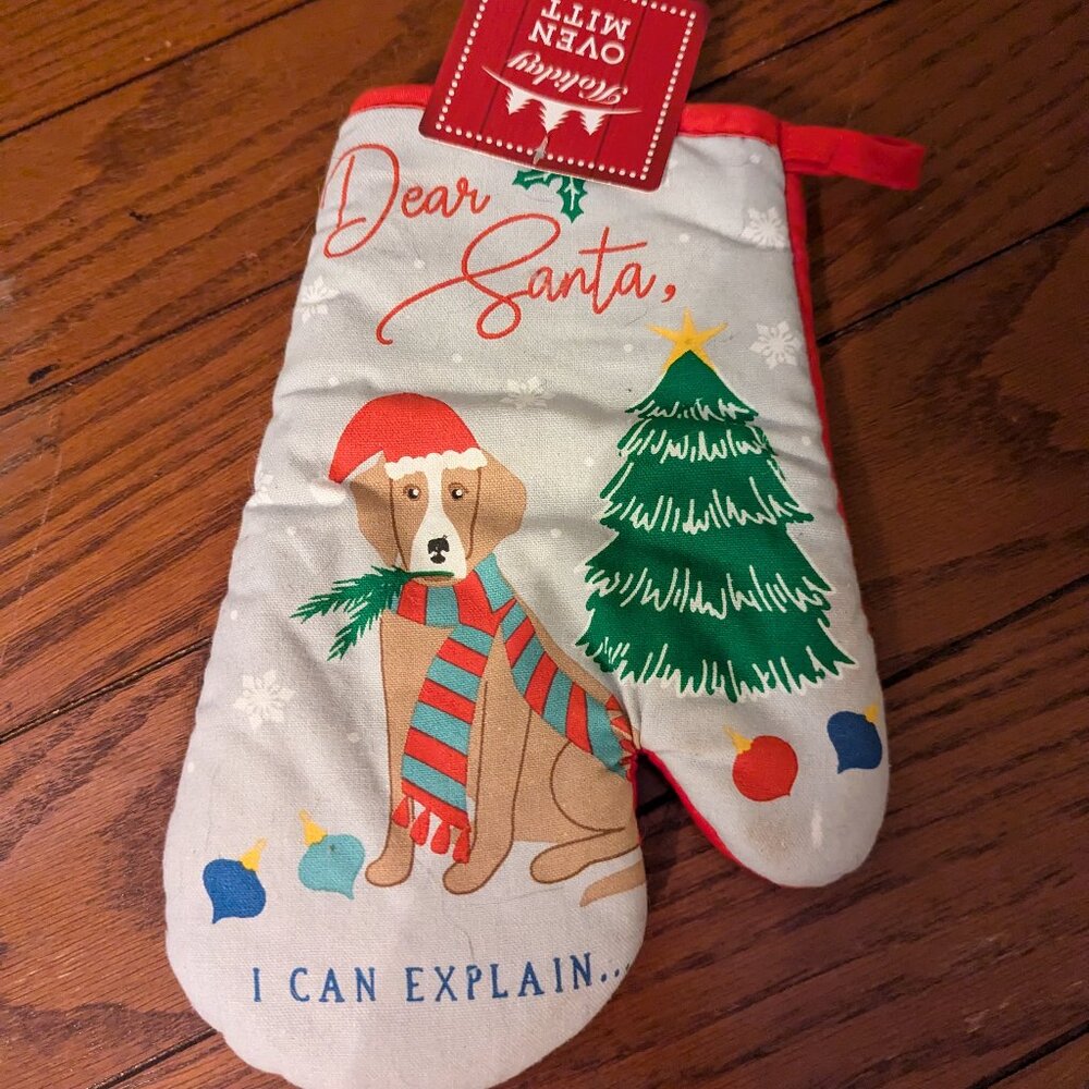 Dear Santa I Can Explain Mischievous Dog Lights on Ground Christmas Oven Mitt